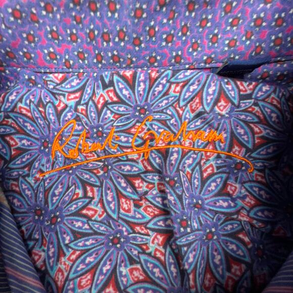 Robert Graham XL Button Up Shirt Blue Stripe Contrast Cuffs Funky - Picture 8 of 11